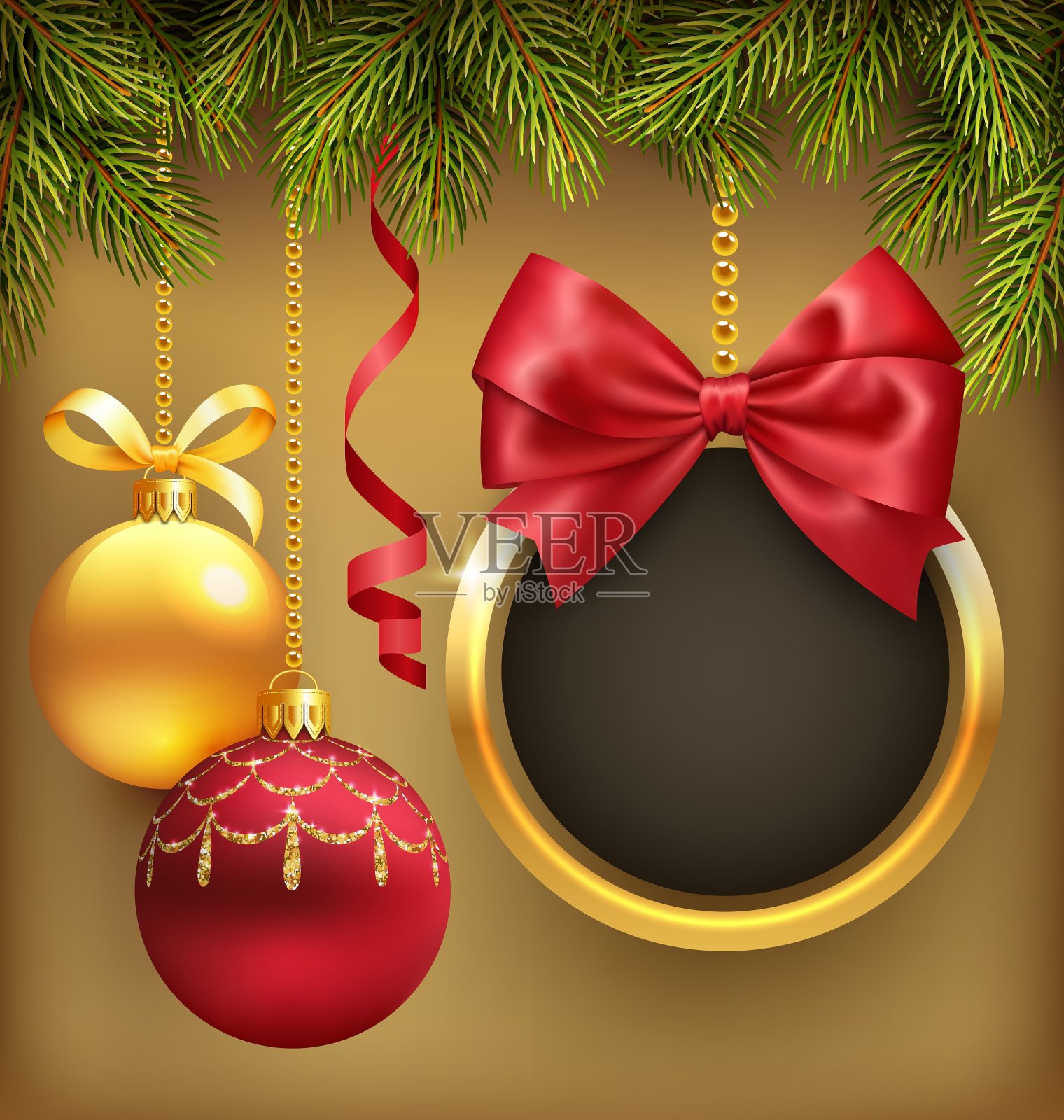 圣诞背景松枝框架和插画图片素材