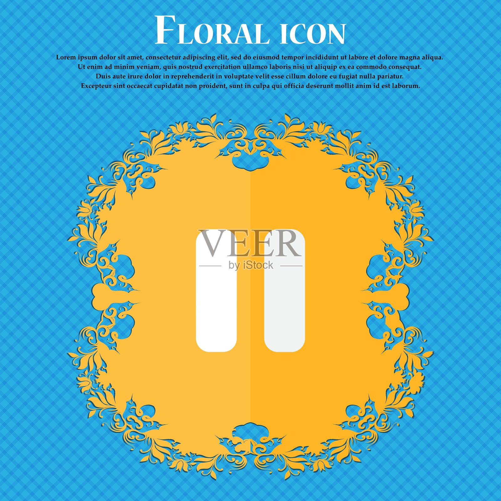 蓝色抽象画上的花卉平面设计图标素材