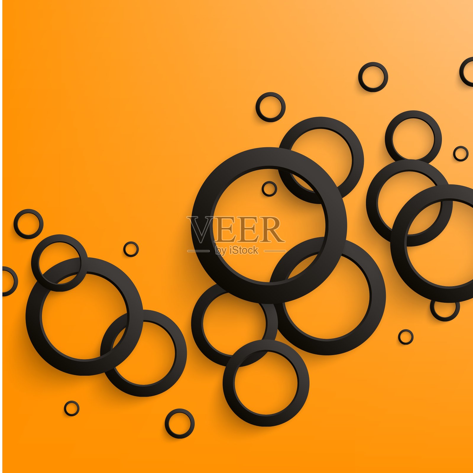 抽象的黑色圆纸上亮橙色插画图片素材