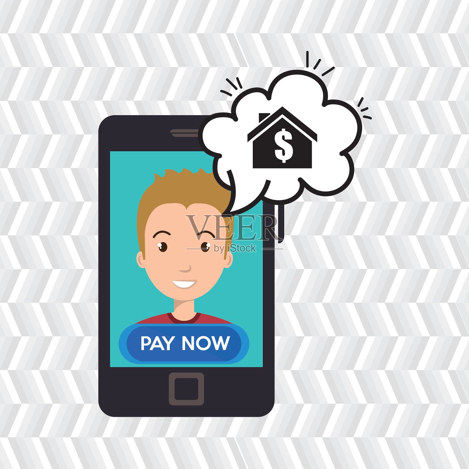 Man house智能手机语音插画图片素材