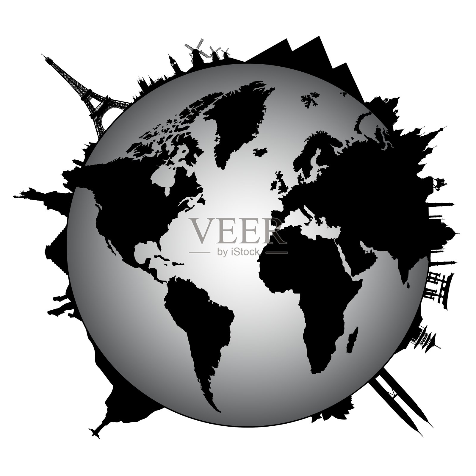 带风景的地球仪插画图片素材