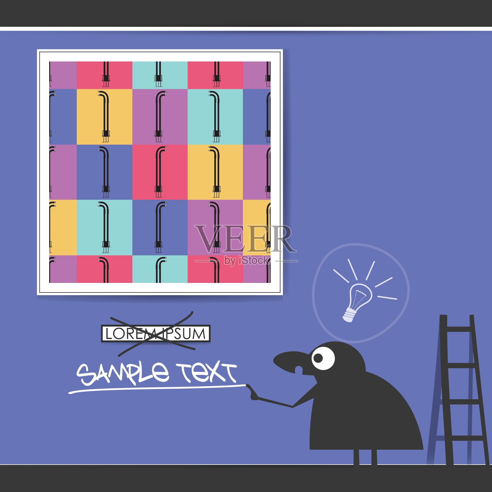 角色在博物馆与怪物在帧插画图片素材