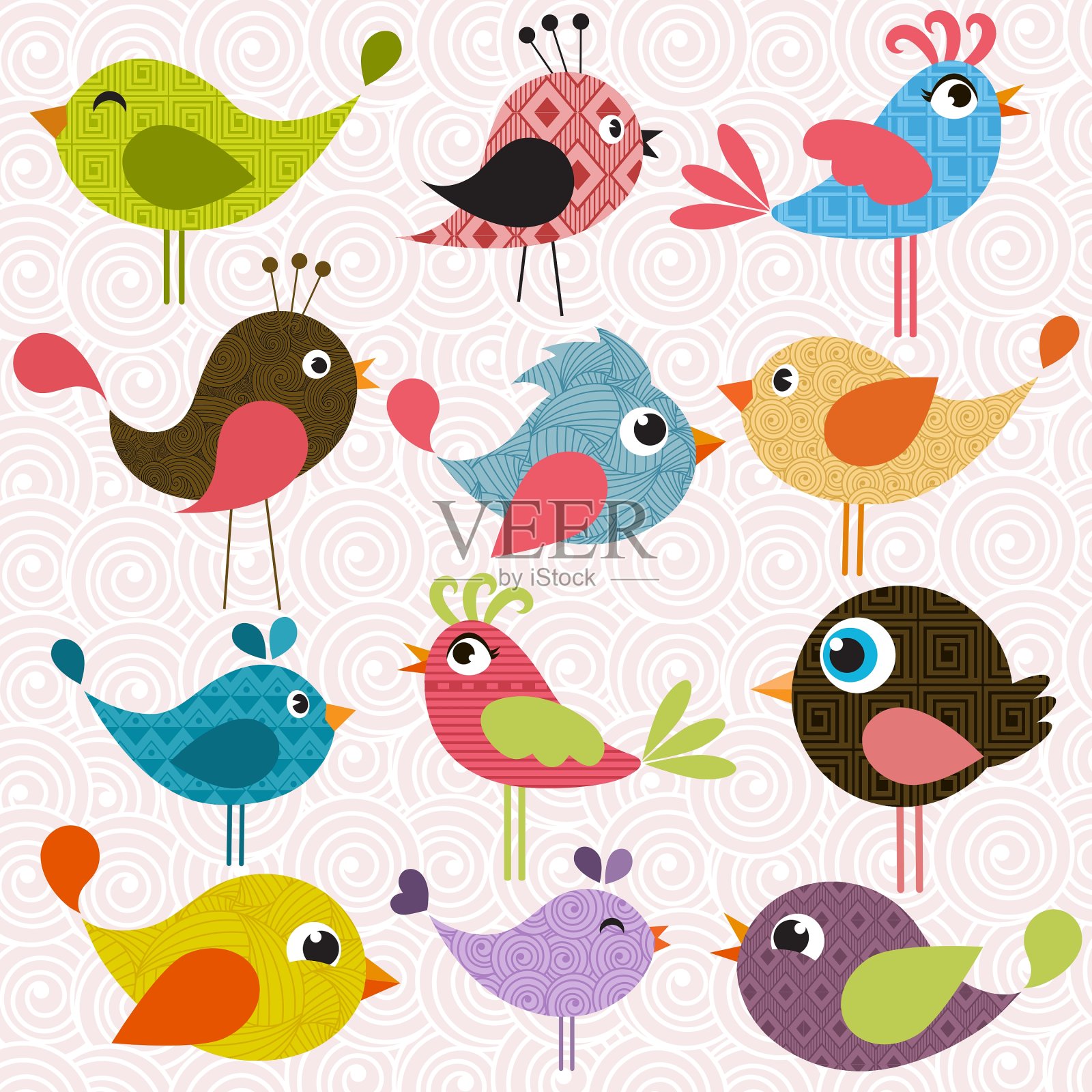 一组有图案的鸟插画图片素材
