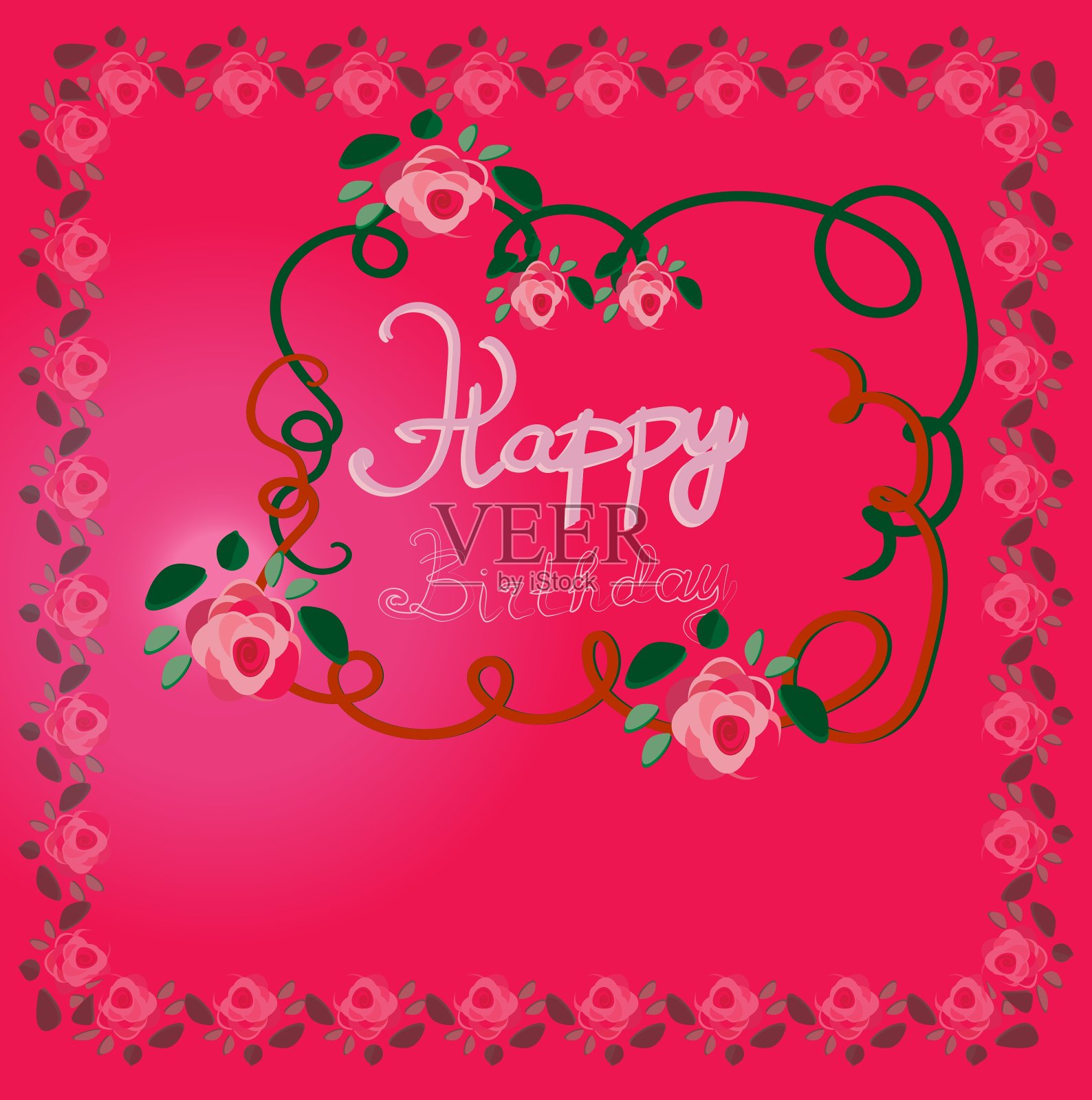 带玫瑰花的生日贺卡插画图片素材