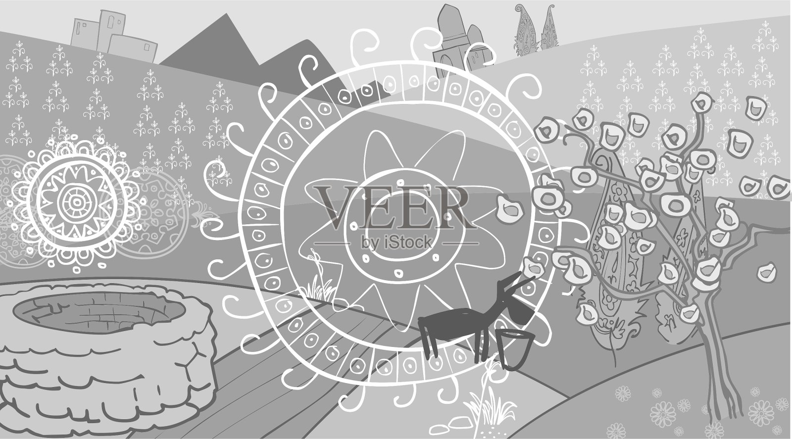 东方风格的抽象画驴插画图片素材