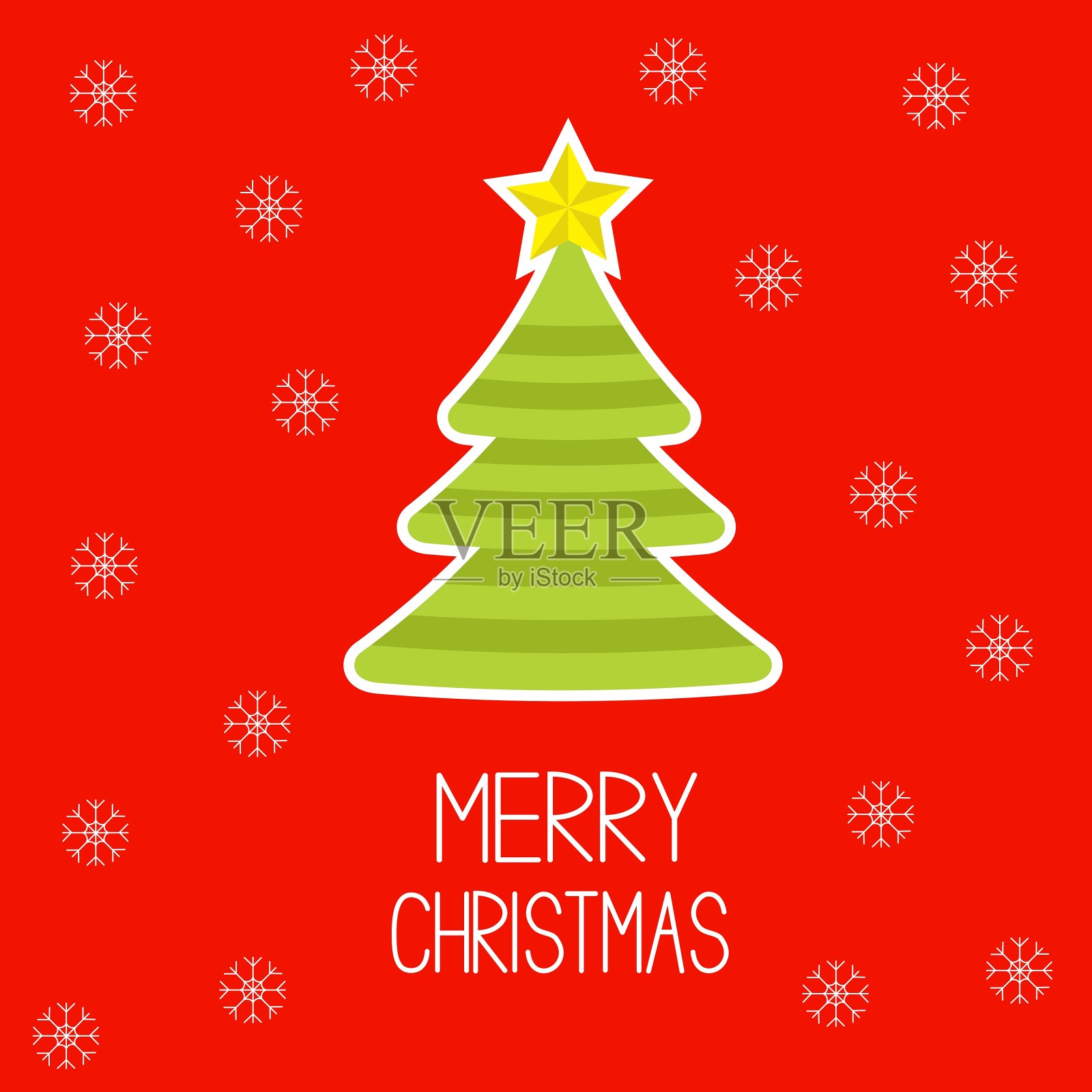 带着雪花条纹的圣诞树插画图片素材