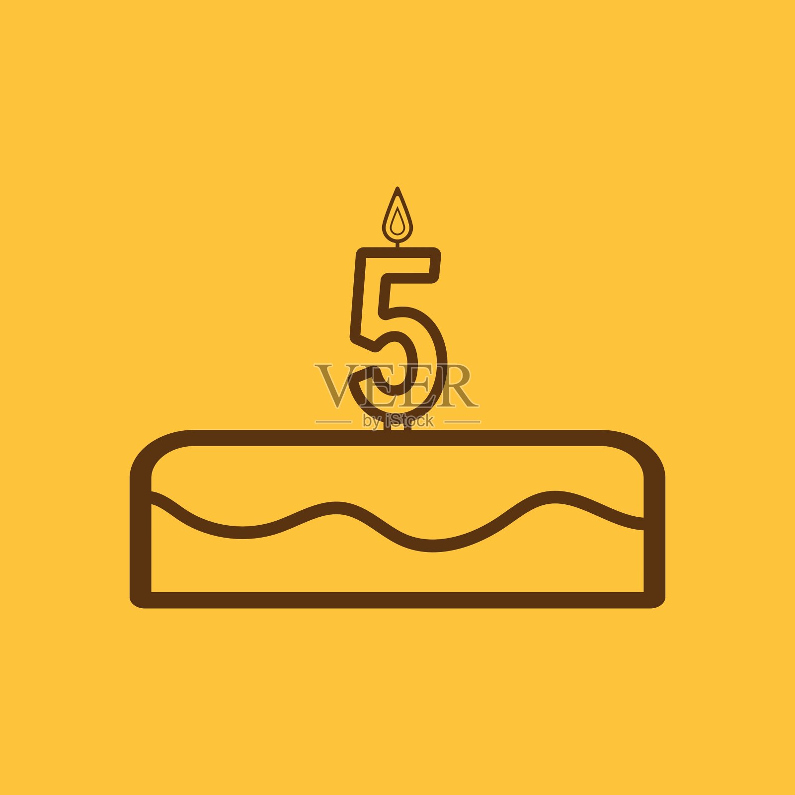 蛋糕上有5号图标的蜡烛插画图片素材