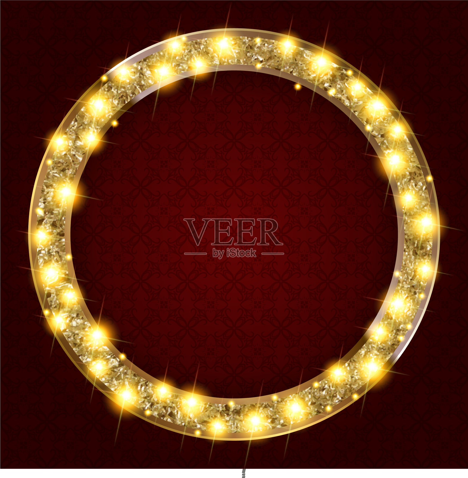 圆形的金色框架与灯光在黑暗的背景插画图片素材