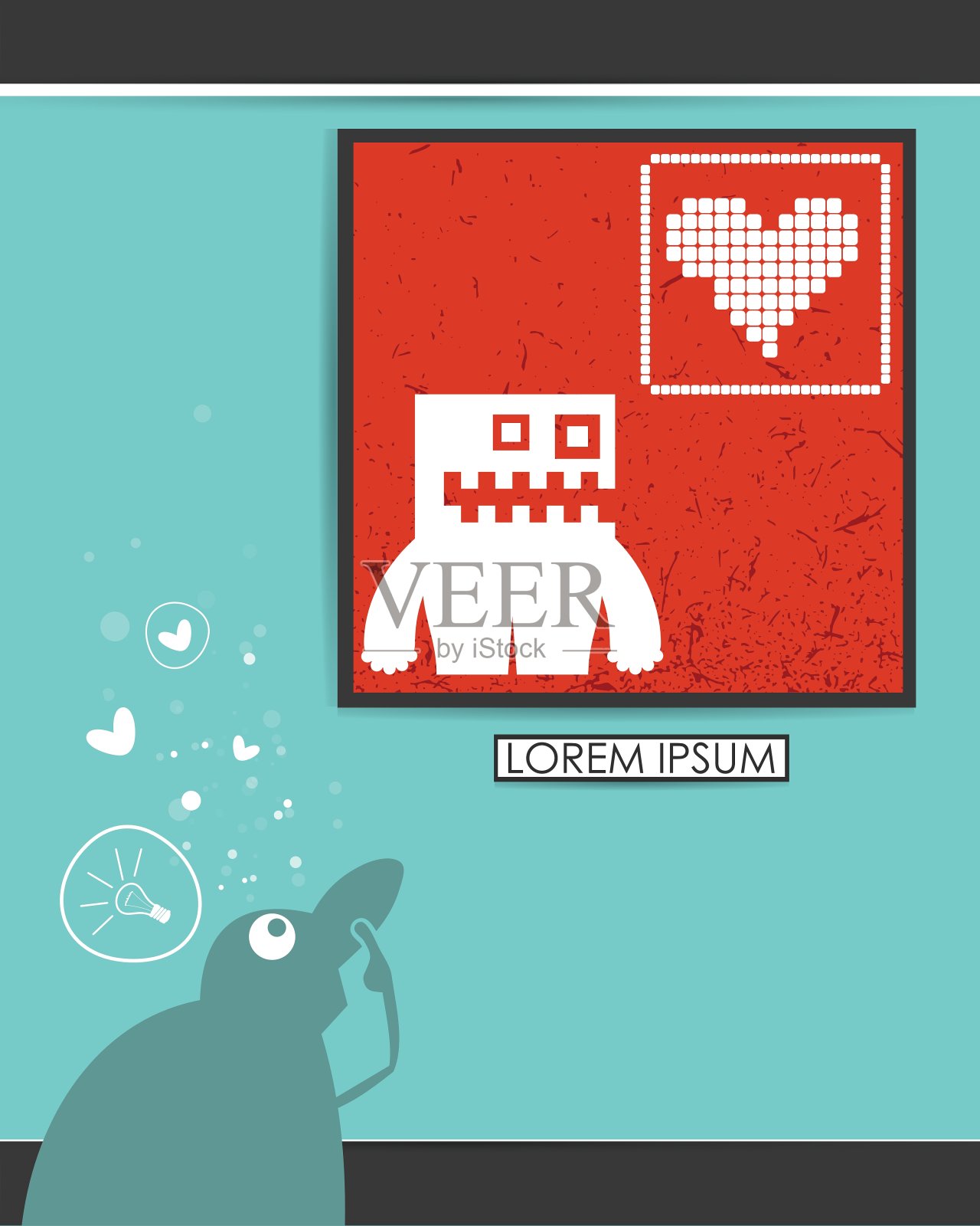 角色在博物馆与怪物在帧插画图片素材