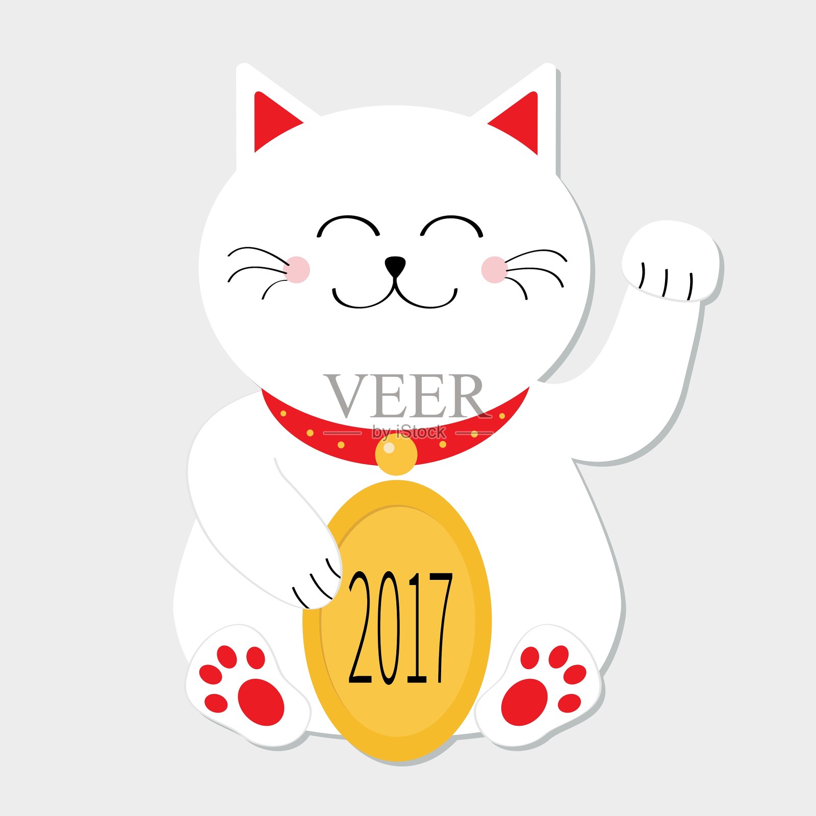 幸运猫坐着，手里拿着金币2017插画图片素材