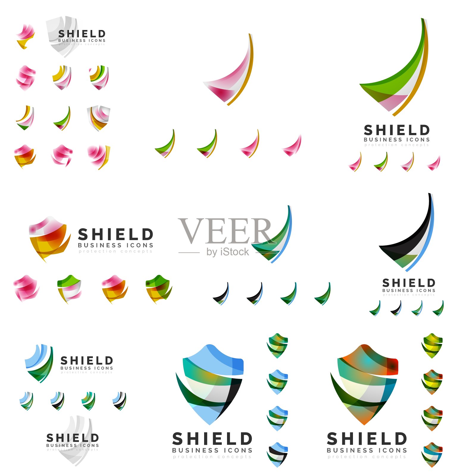 一套公司标志类型的品牌设计盾插画图片素材