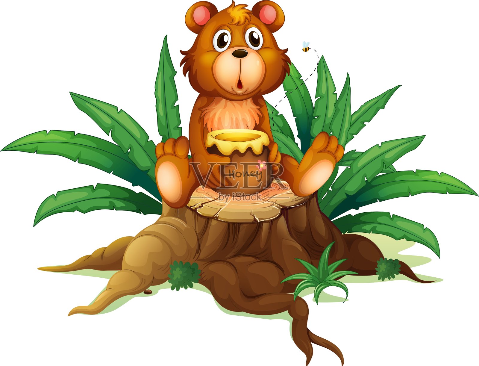 一只熊带着蜂蜜在树干上设计元素图片