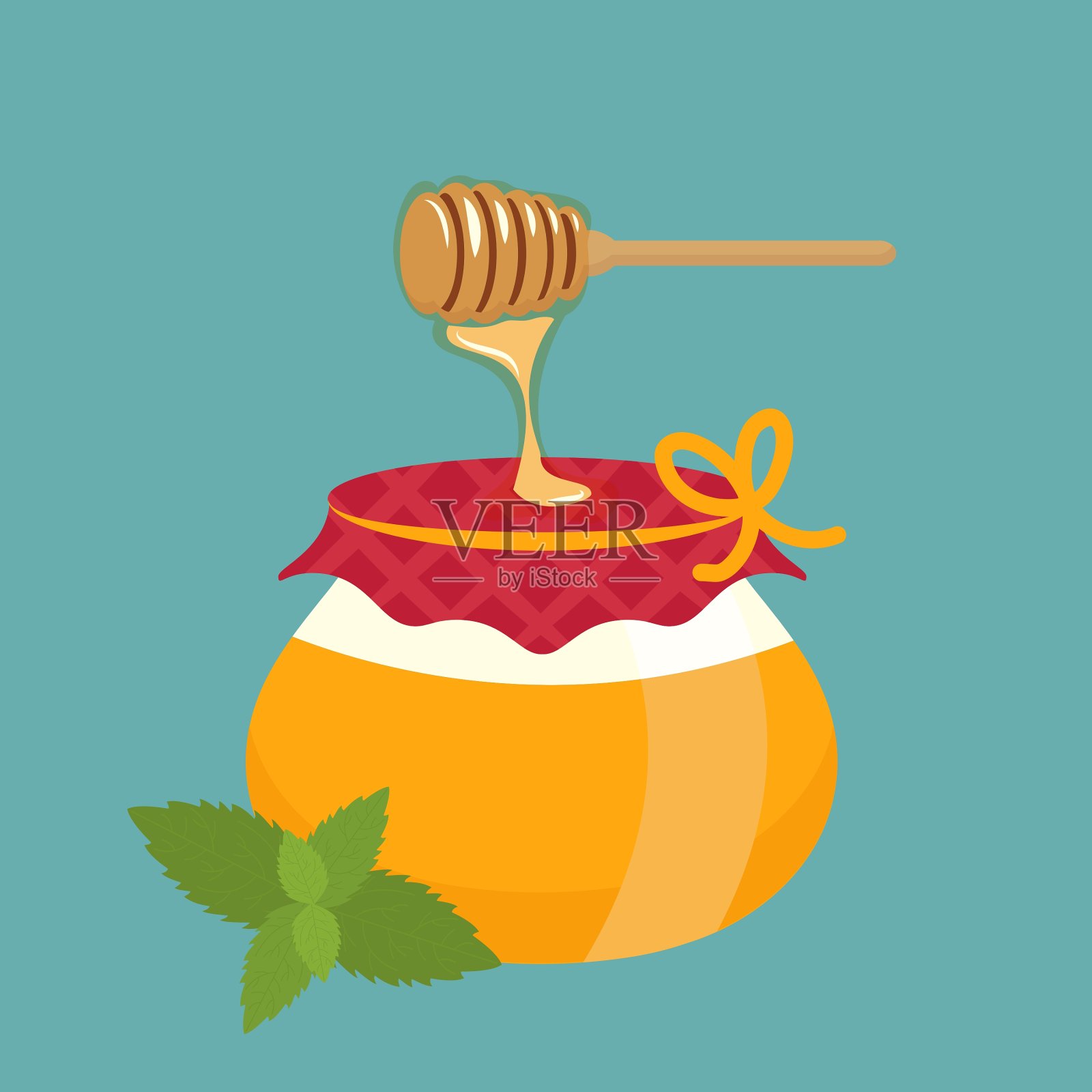 蜂蜜罐和蜂蜜勺插画图片素材