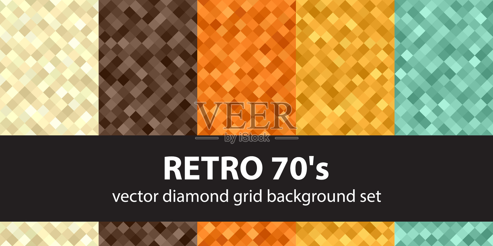 钻石模式设置复古70年代无缝插画图片素材