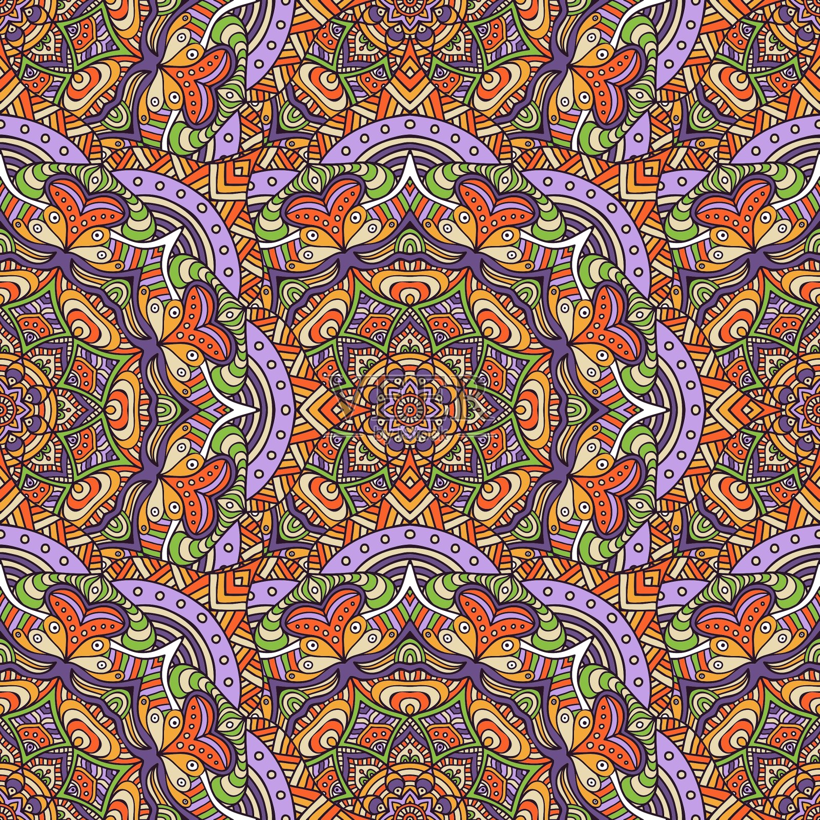 民族花卉无缝图案插画图片素材