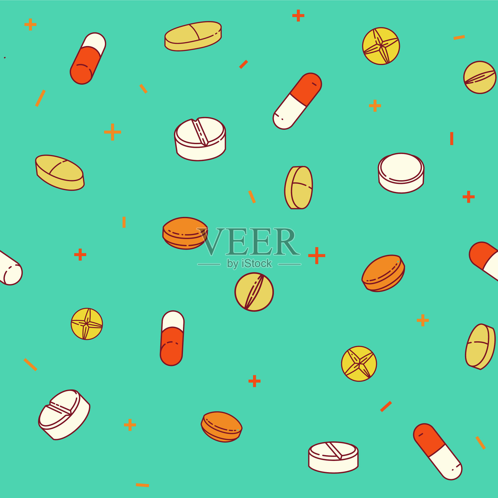 彩色无缝图案与药丸和胶囊插画图片素材