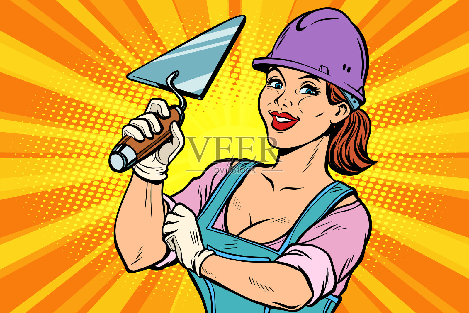 建筑工人和泥铲妇女插画图片素材