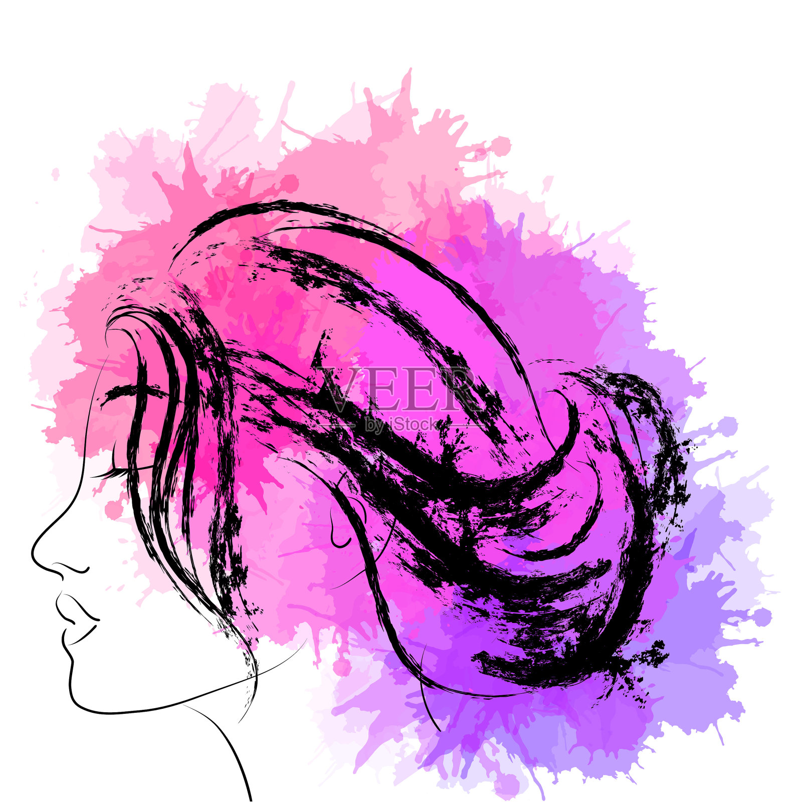 时尚女性肖像侧影与设计元素图片