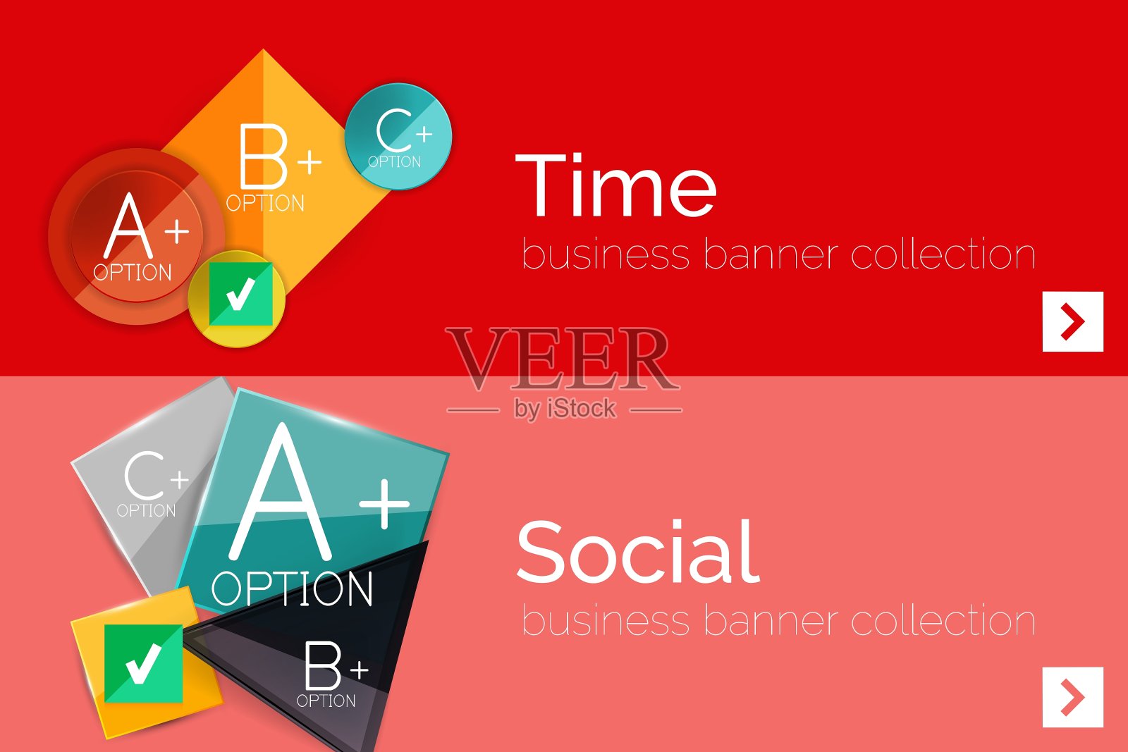 信息图形平面设计横幅与几何图标素材