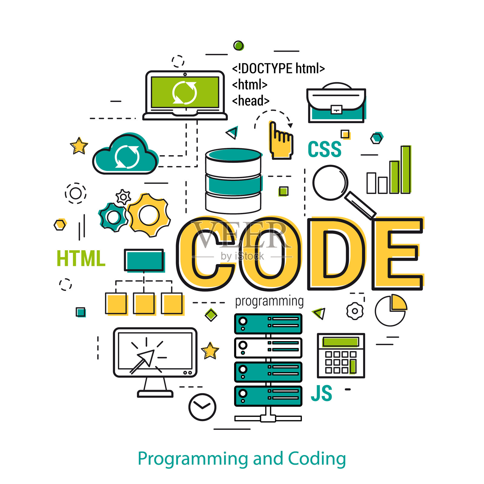 编程与编码-线性概念插画图片素材