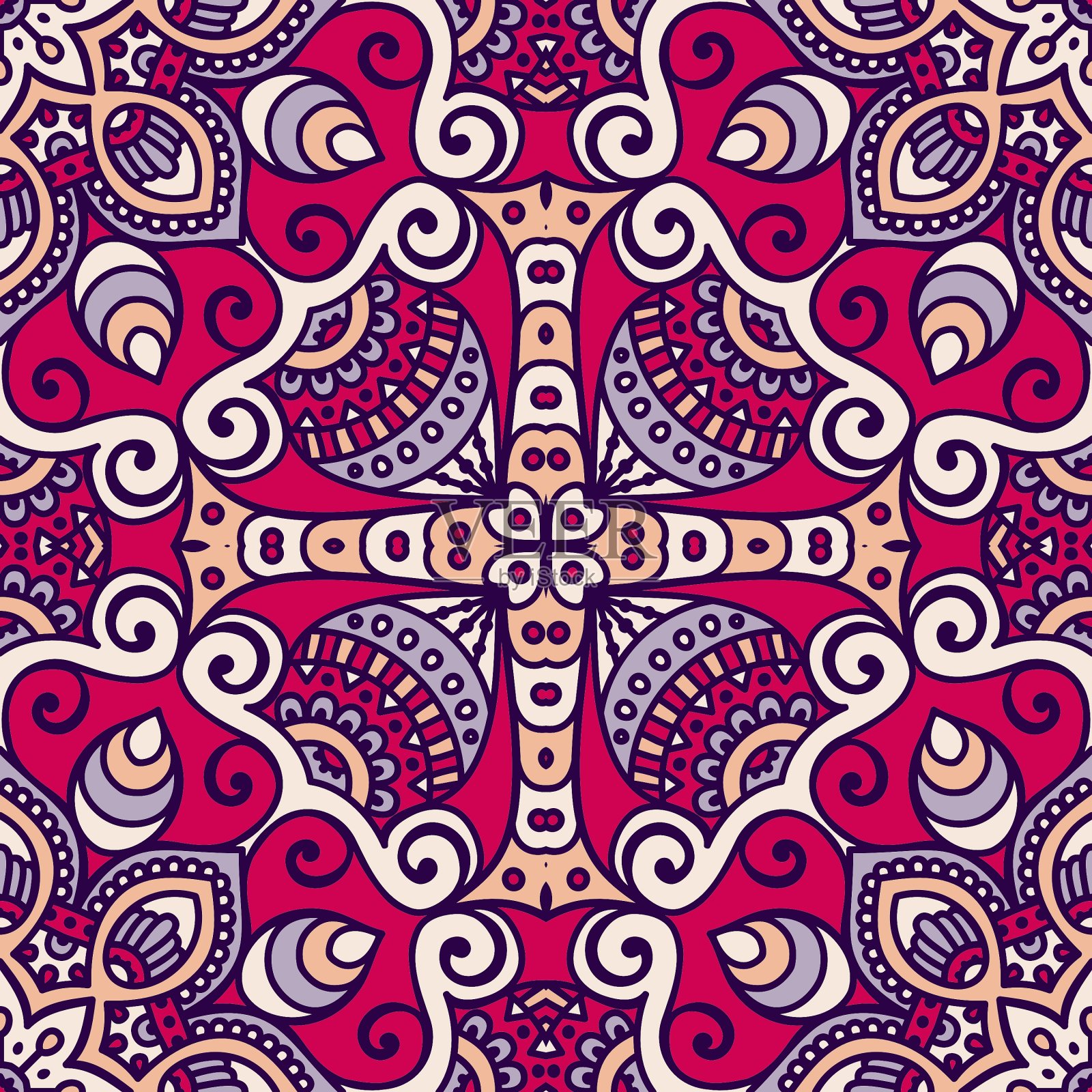 民族花卉无缝图案插画图片素材