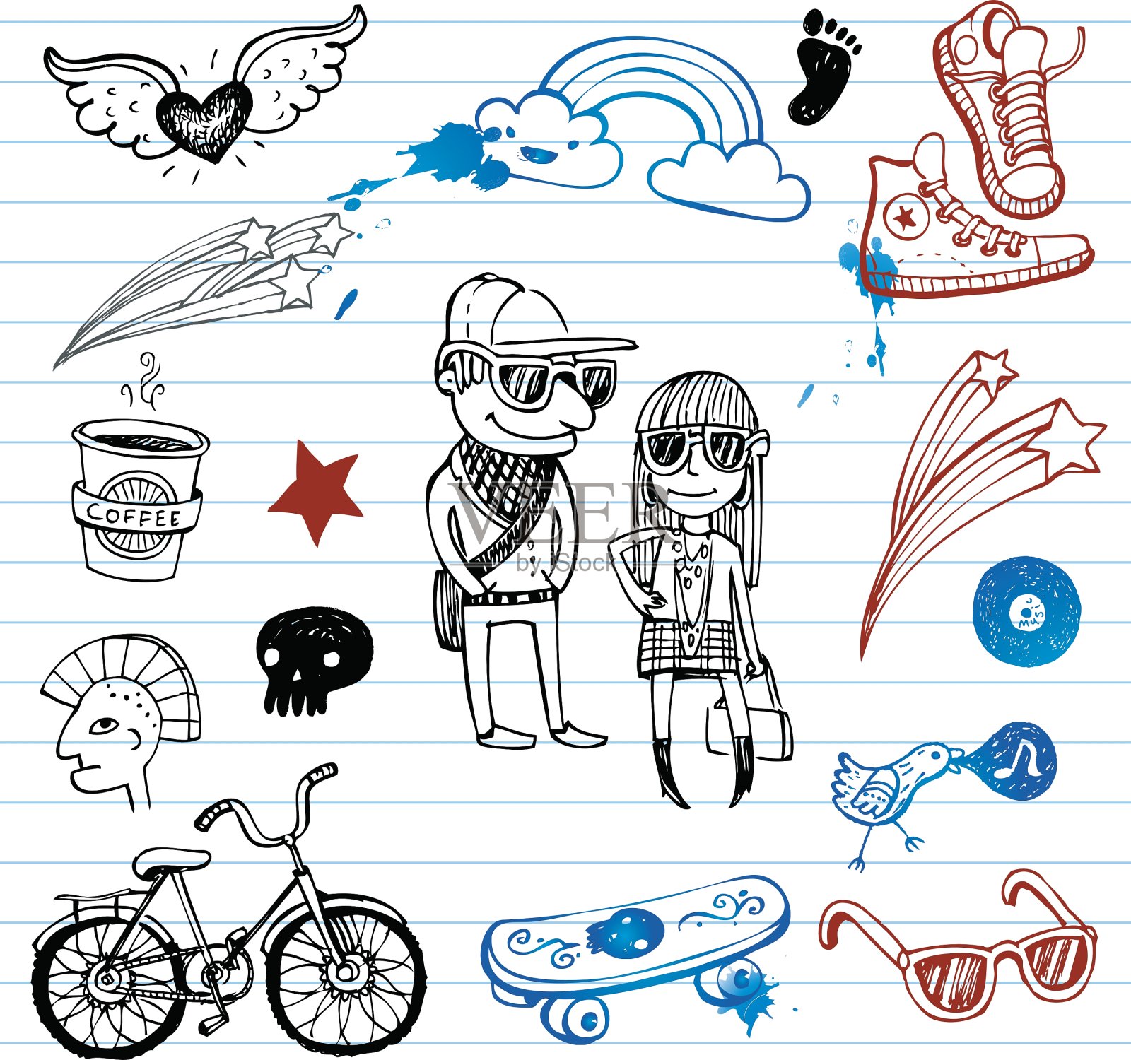 潮人涂鸦插画图片素材