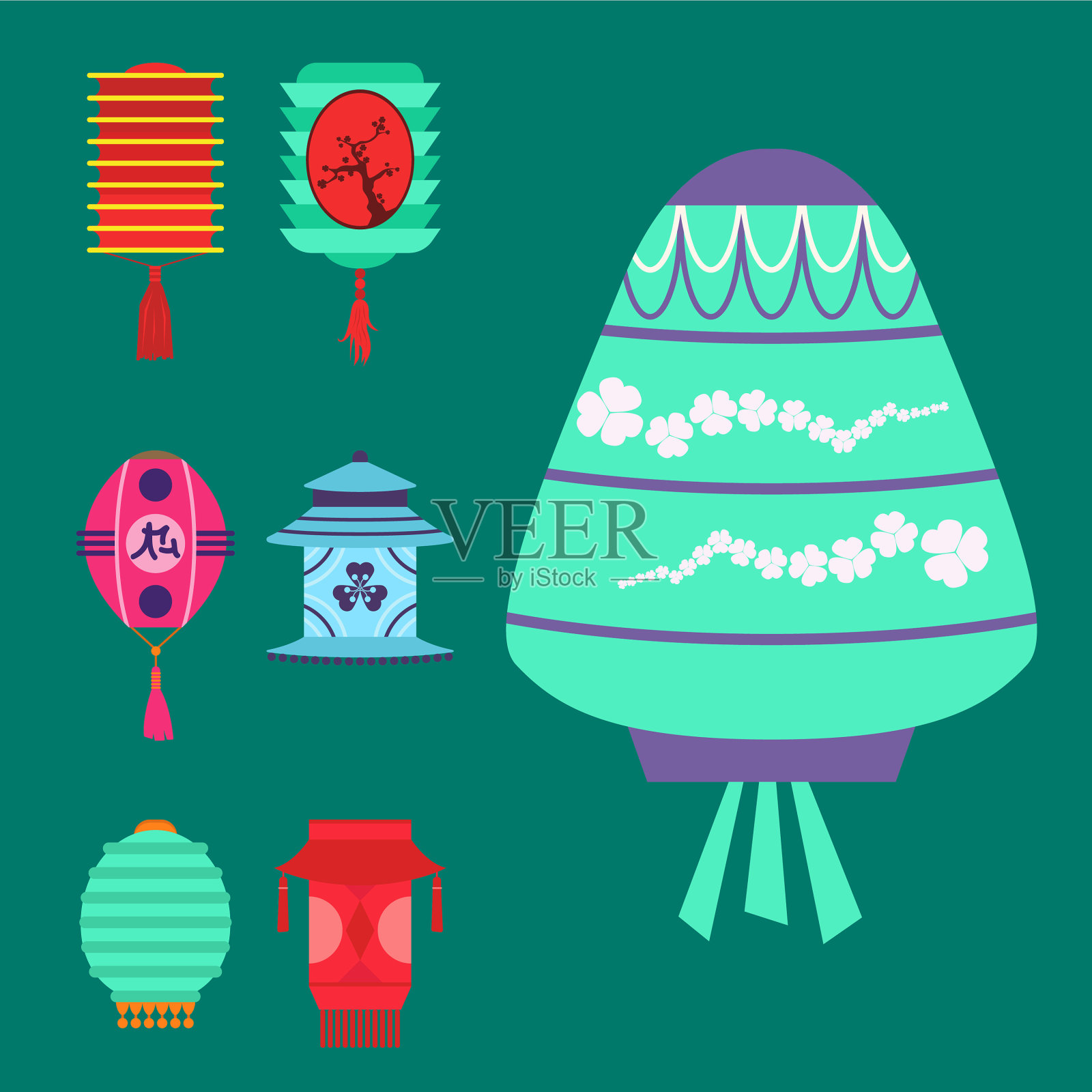 中国花灯收藏套装纸插画图片素材