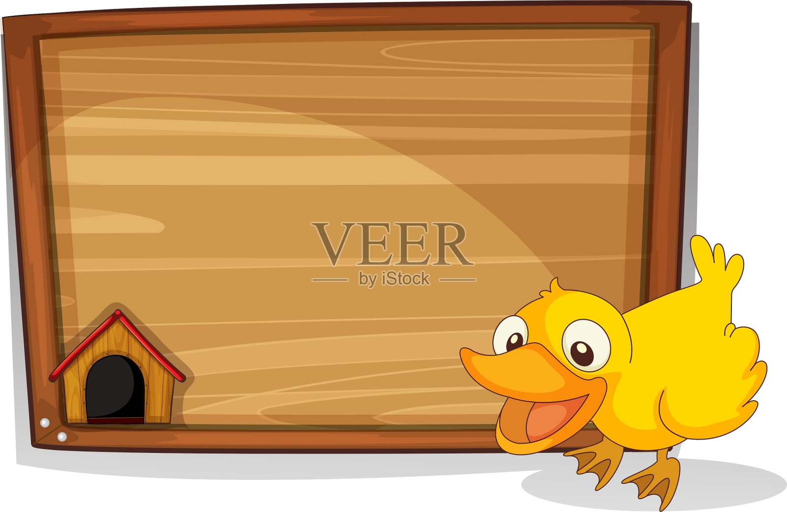 一只鸭子在一块空木板旁设计元素图片