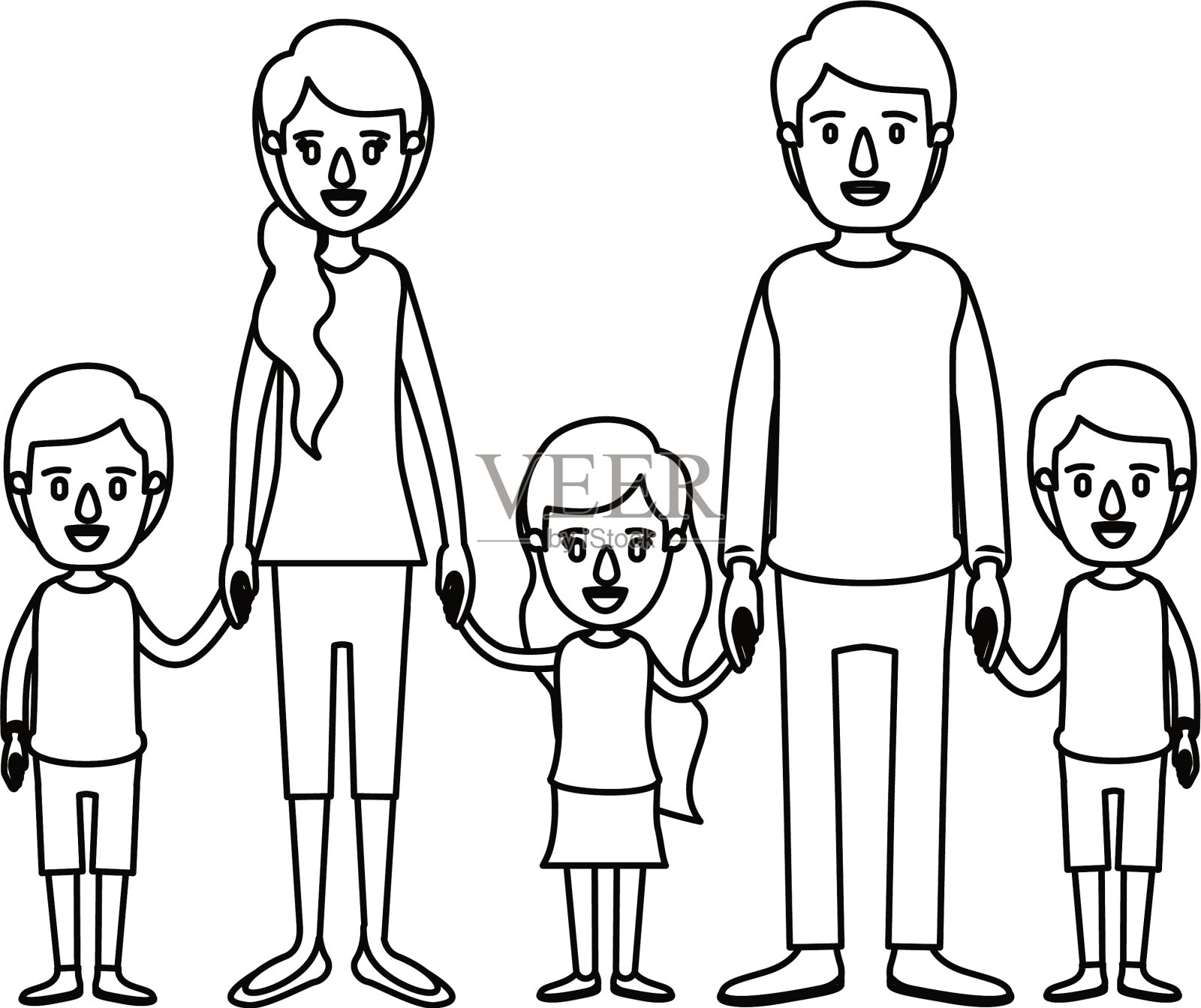 剪影漫画家庭与年轻的父母插画图片素材