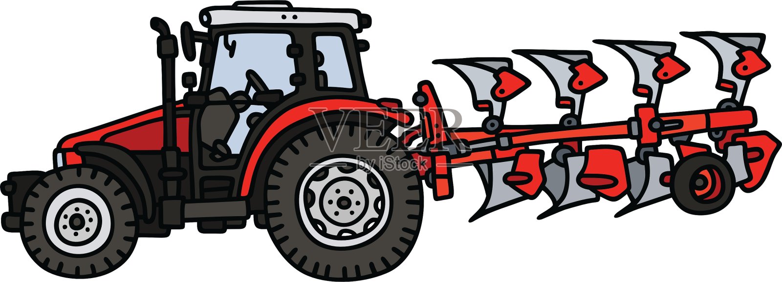 带犁的红色拖拉机设计元素图片