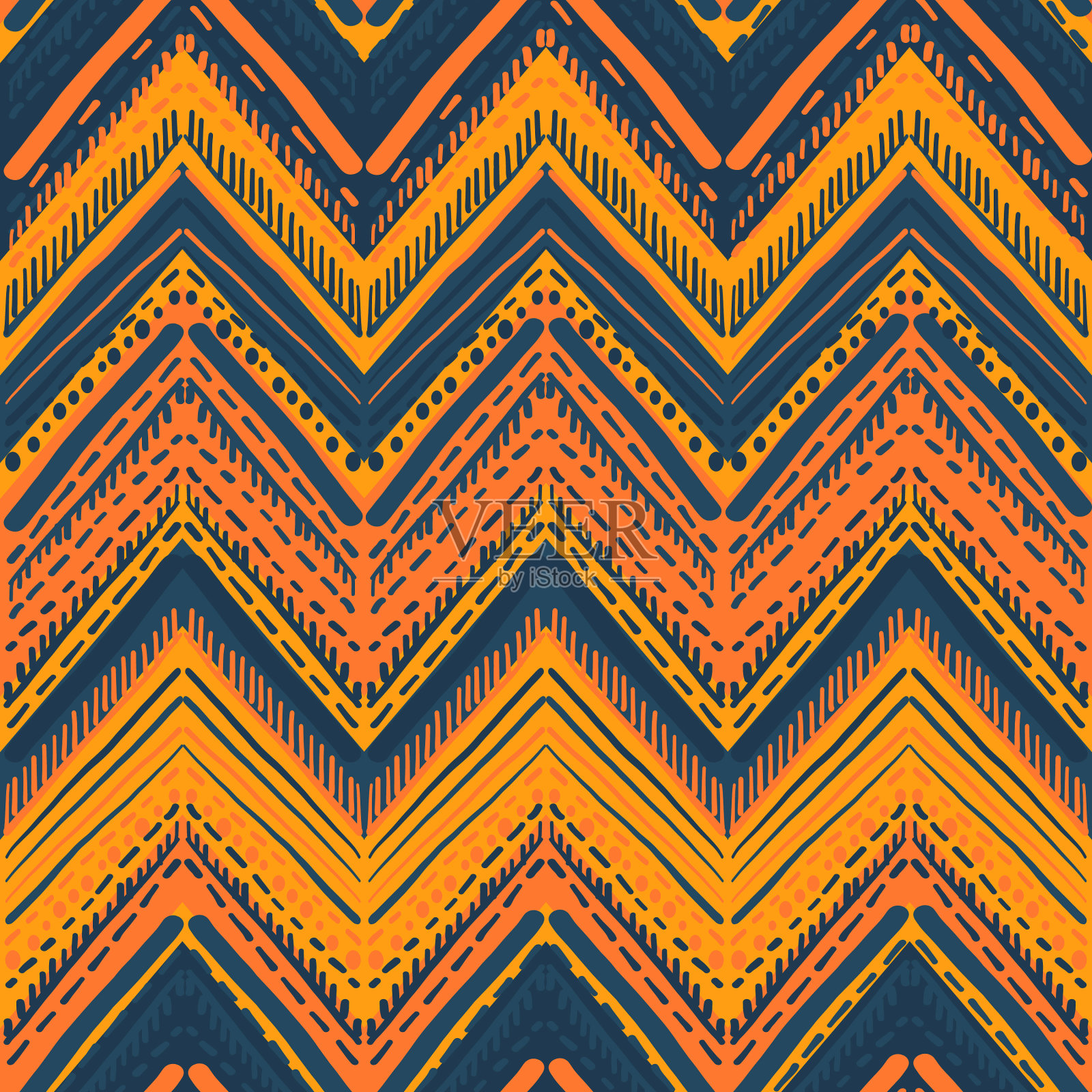 抽象伊卡特和波西米亚风格的手工织物插画图片素材