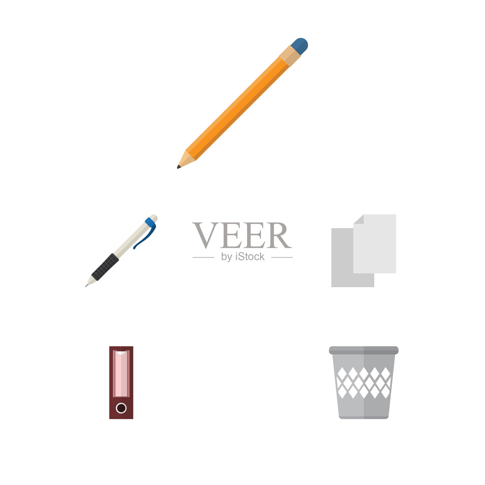 平面图标设备一套纸笔档案图标素材