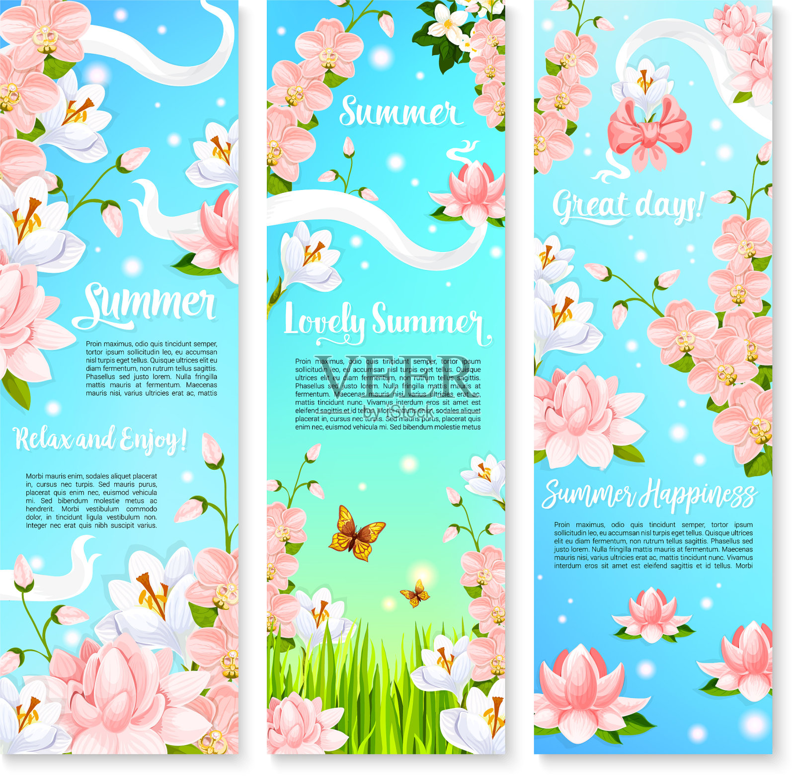 夏日鲜花花束横幅插画图片素材