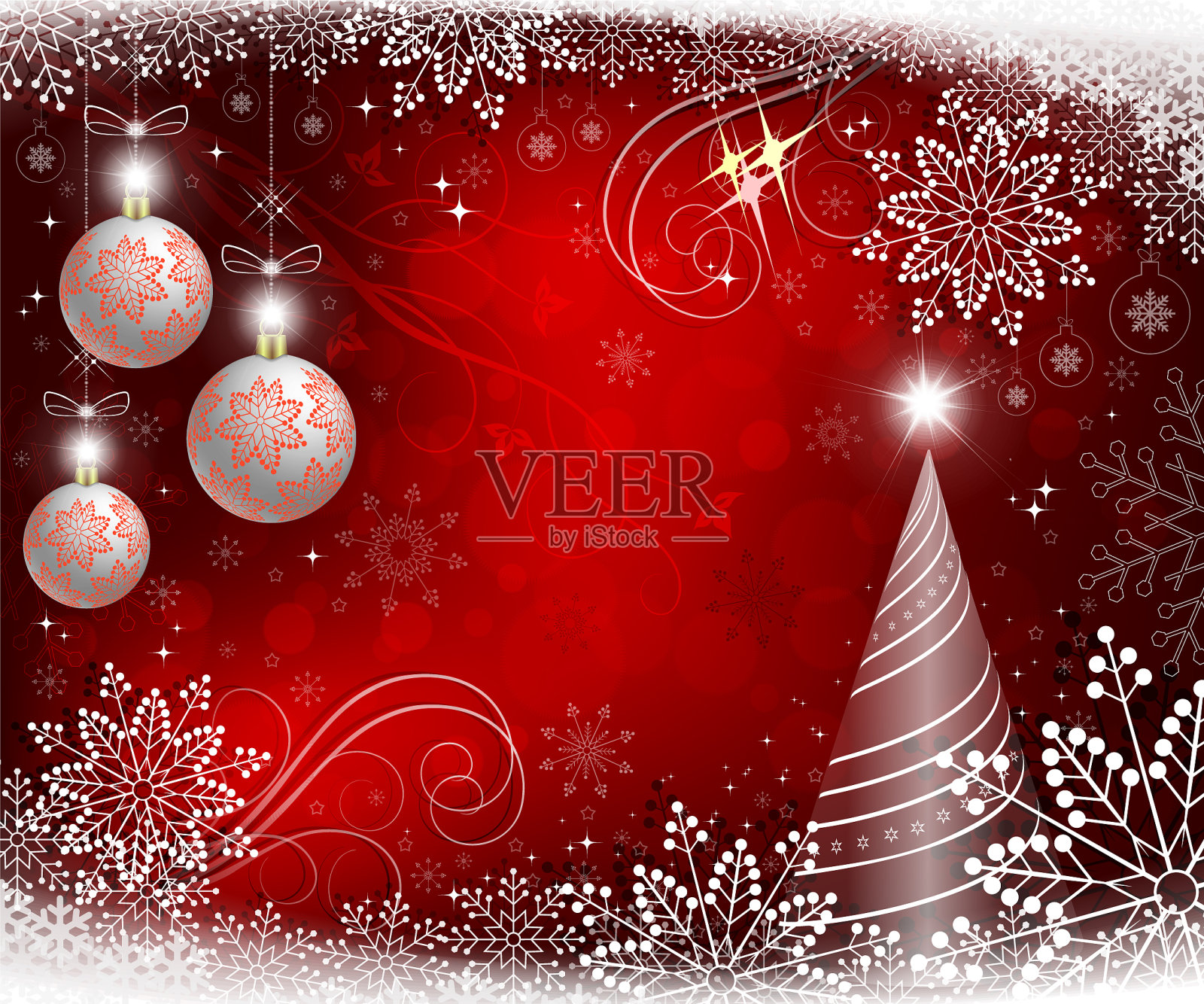红色的圣诞背景和白色的球插画图片素材