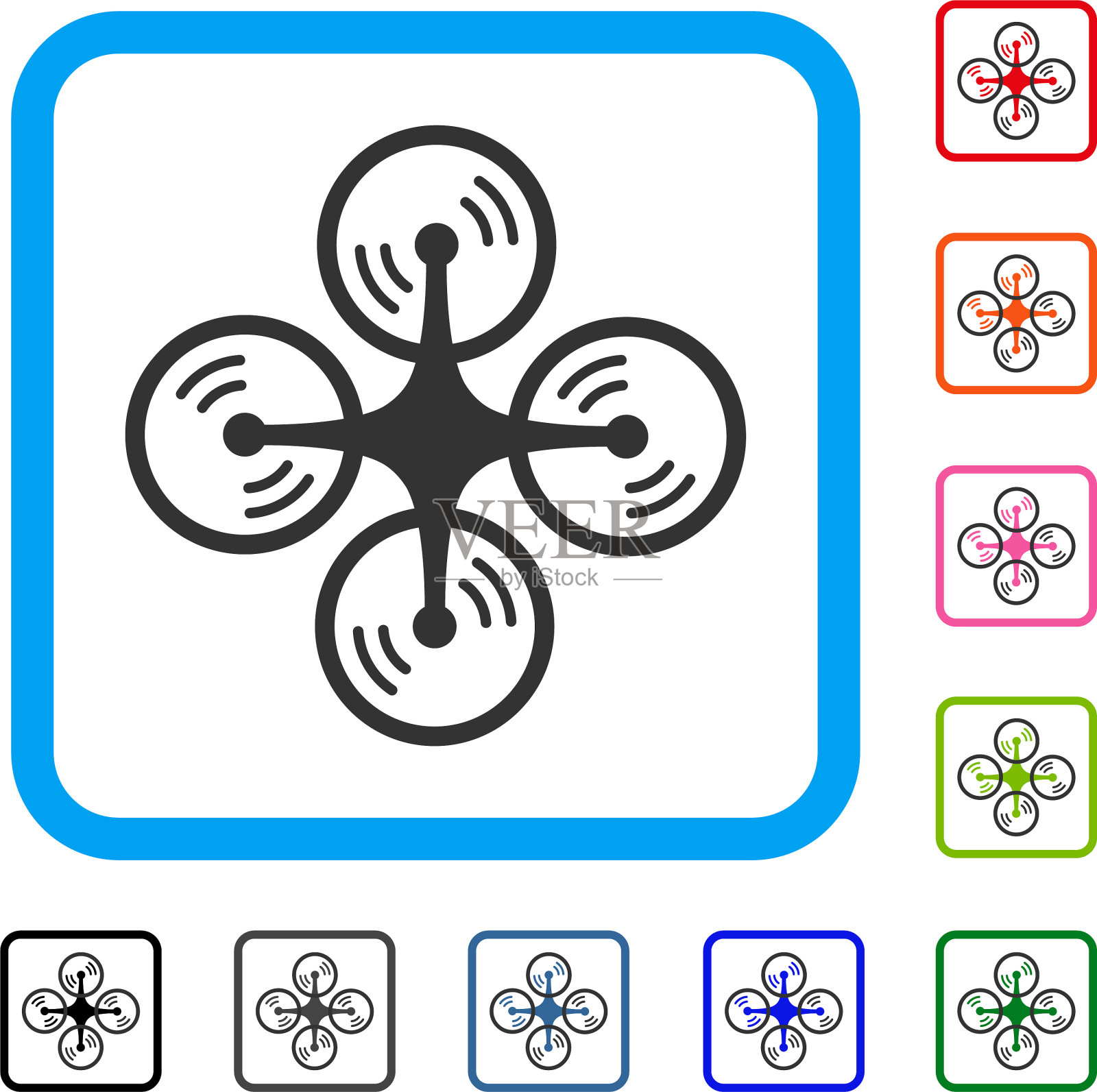 四旋翼螺旋桨旋转框图标插画图片素材