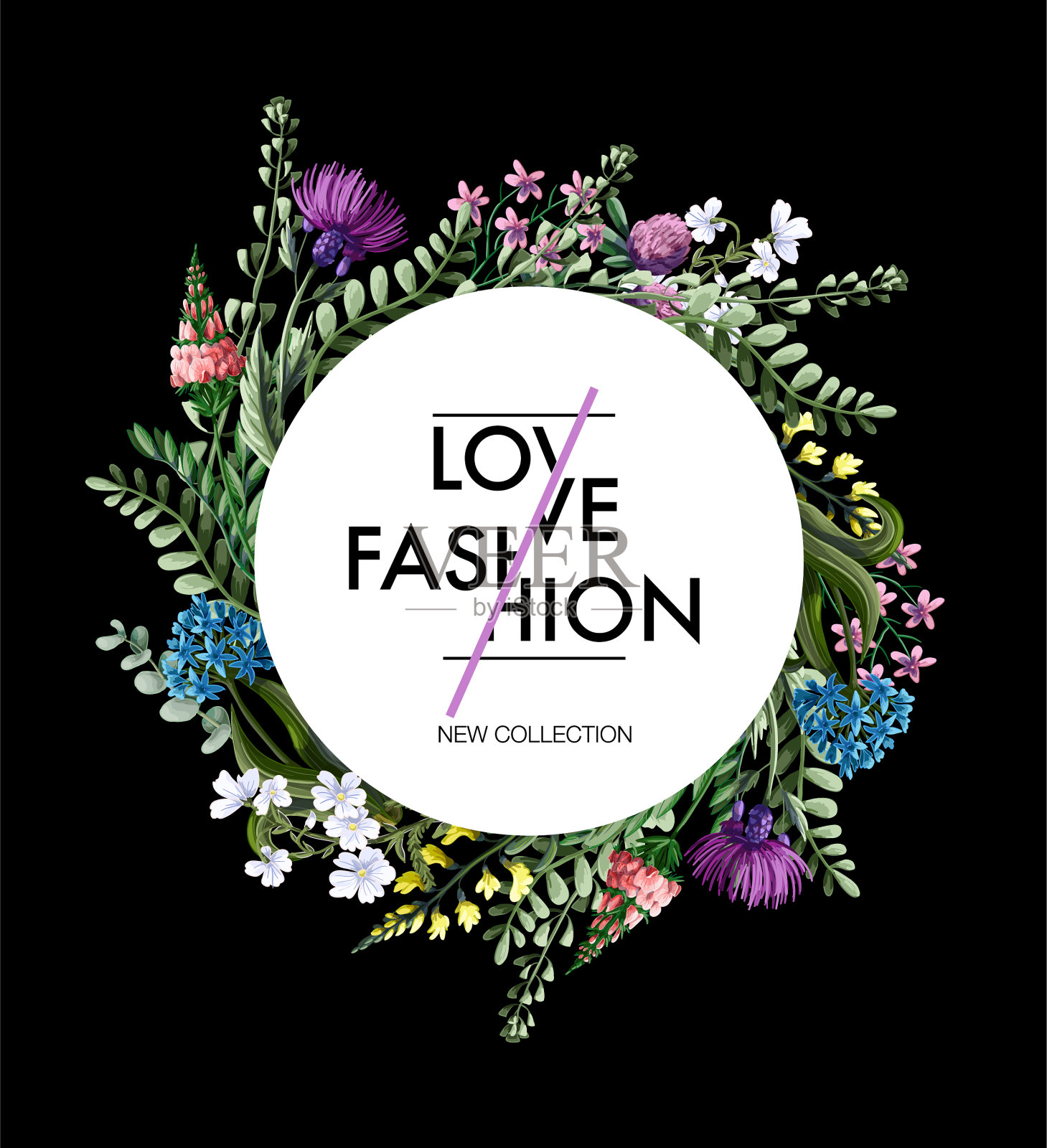 印花t恤与野花插画图片素材