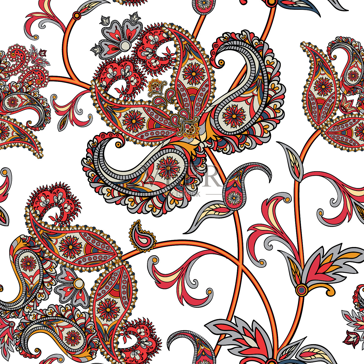 花卉无缝背景东方装饰插画图片素材