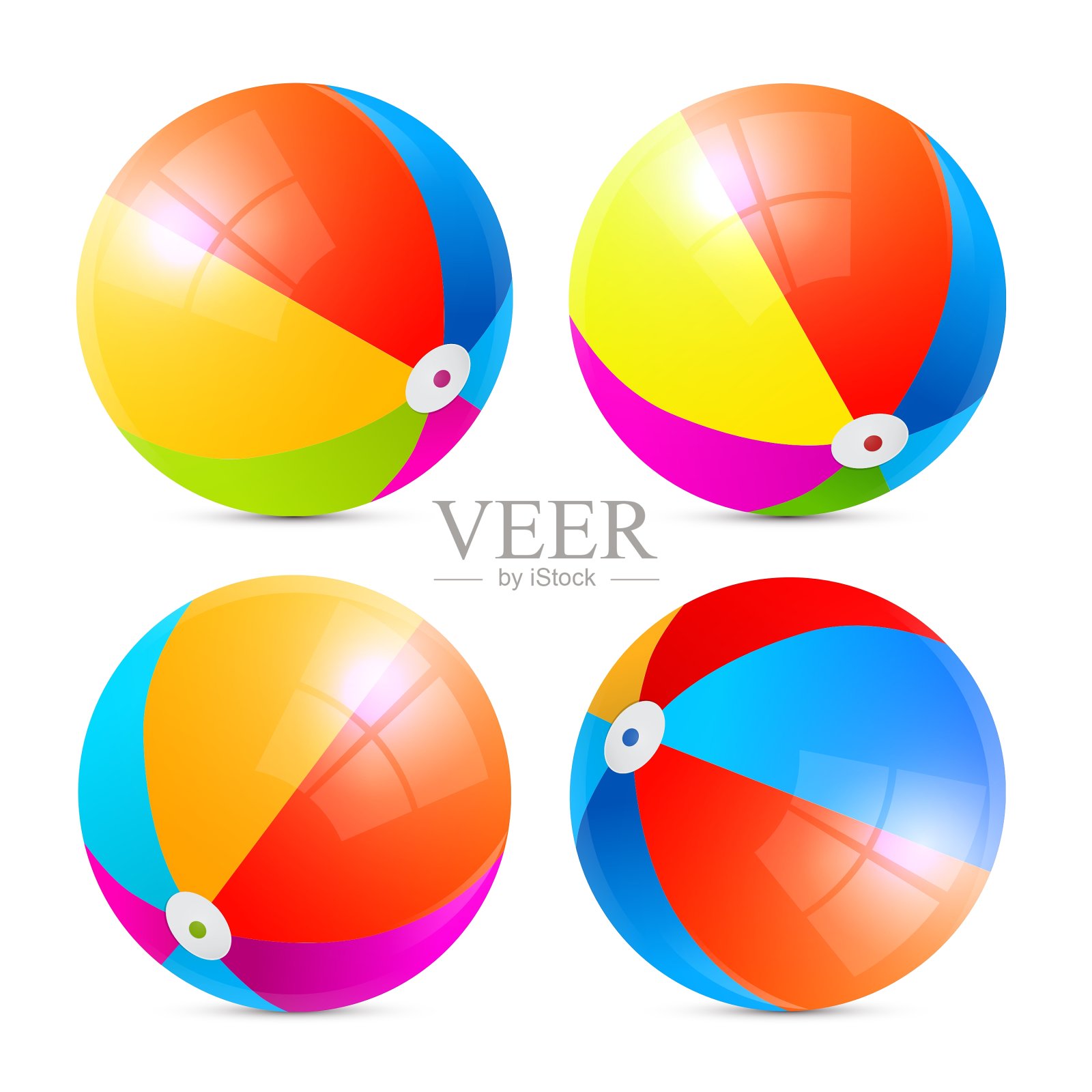 彩色沙滩球设置孤立的白色插画图片素材