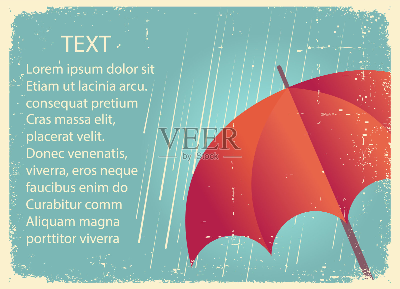 雨带红伞洗旧纸海报插画图片素材