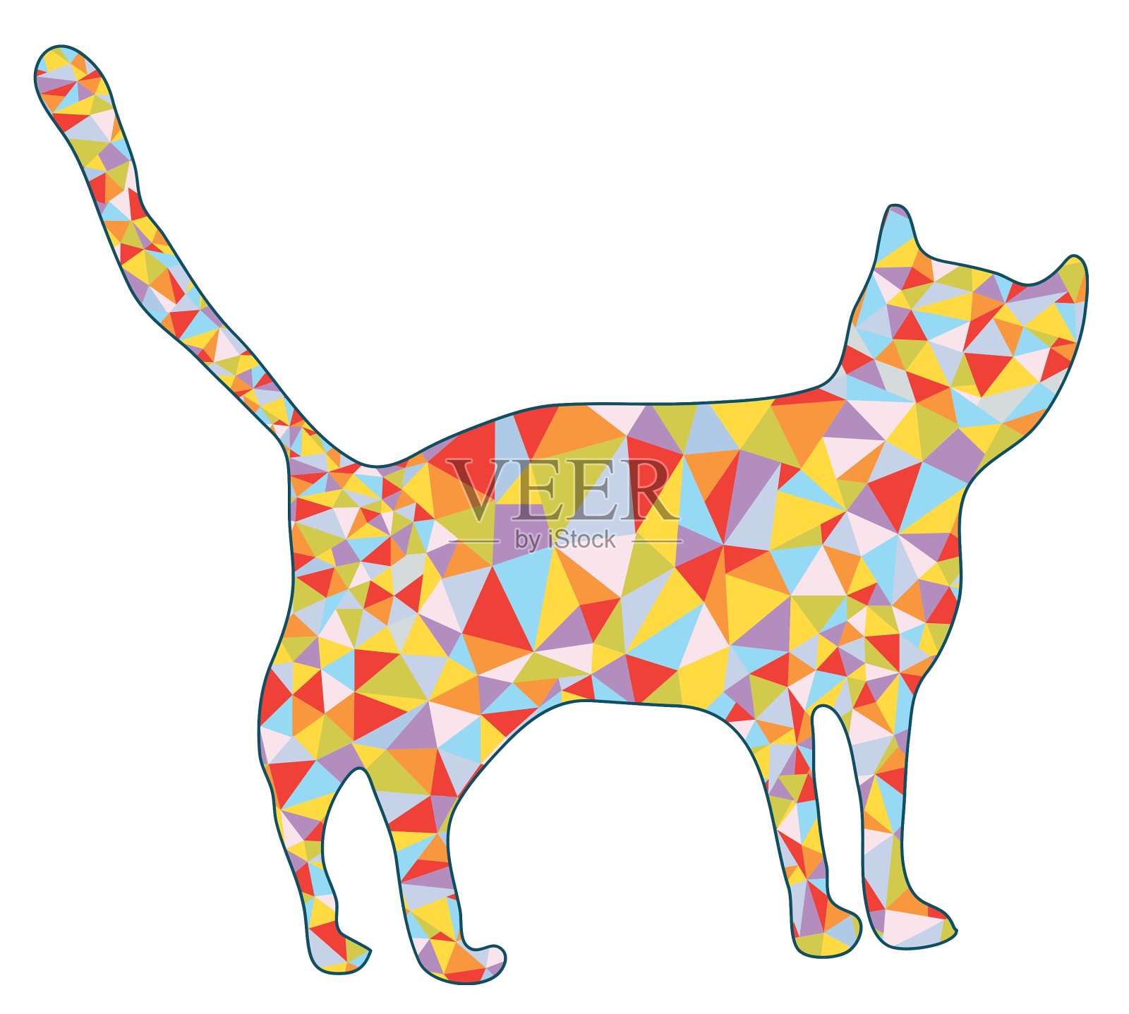 猫剪影与马赛克设计插画图片素材