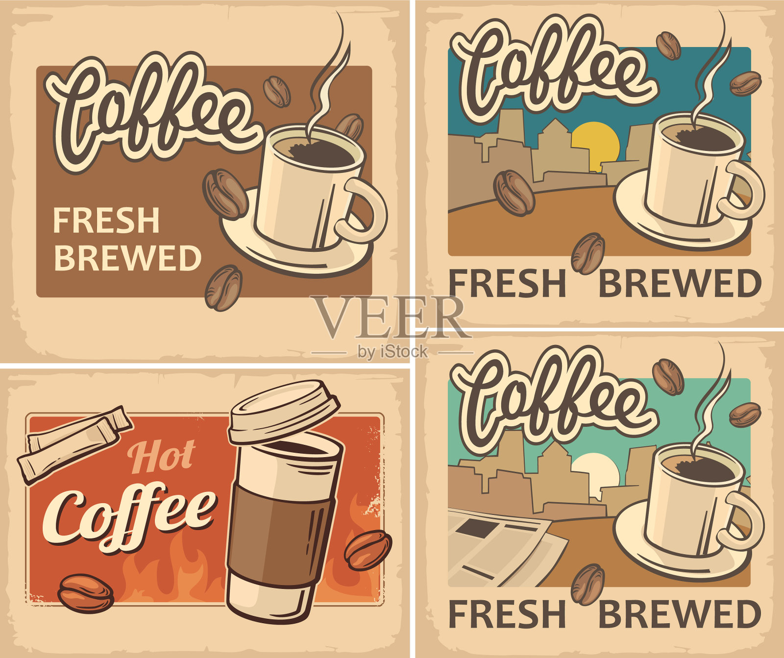 咖啡杯陈年老插画图片素材