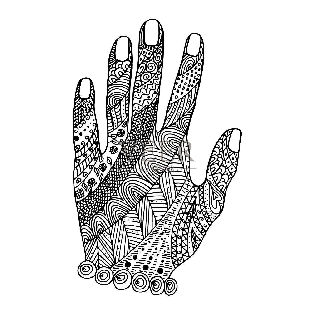 手禅纠结涂鸦手臂插画图片素材