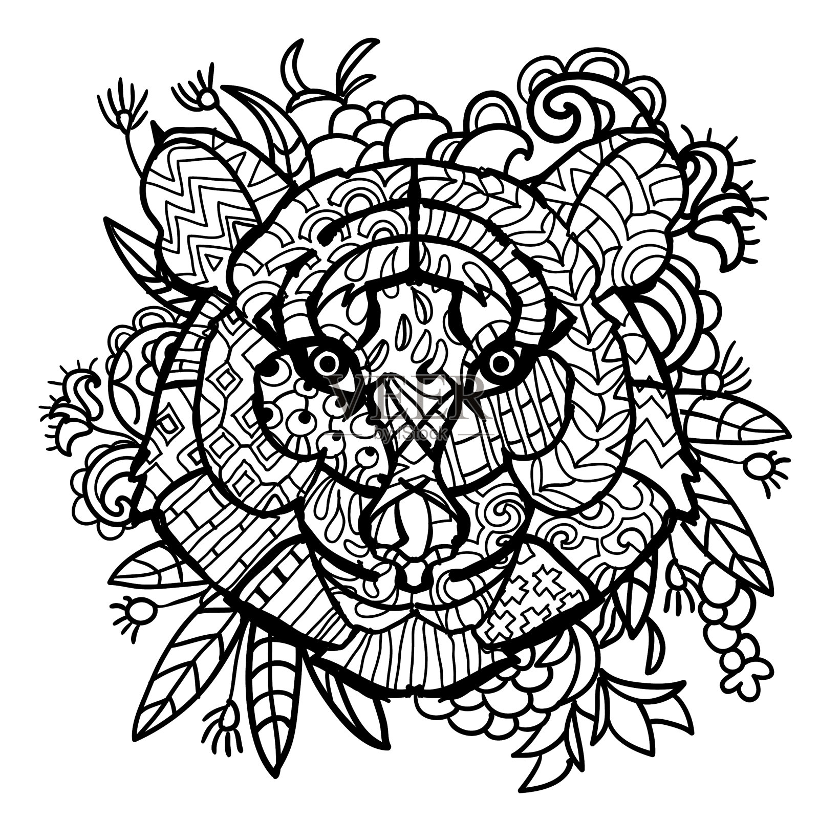 手绘涂鸦轮廓老虎头设计元素图片