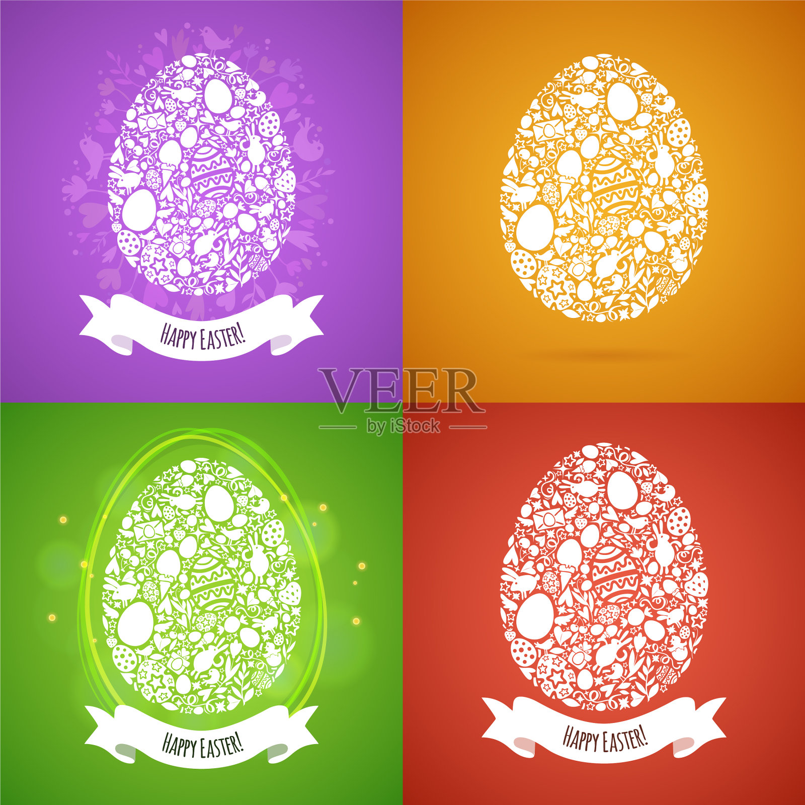 四个复活节彩蛋卡片的对象插画图片素材