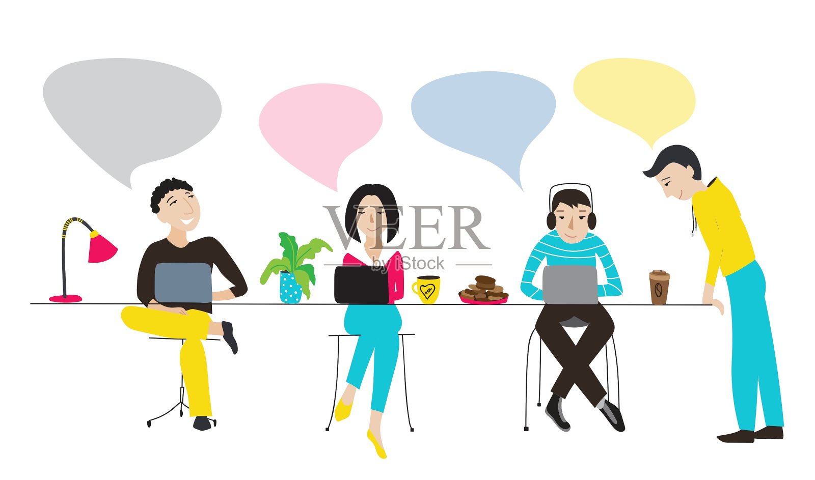 人们一起工作，用气泡说话插画图片素材