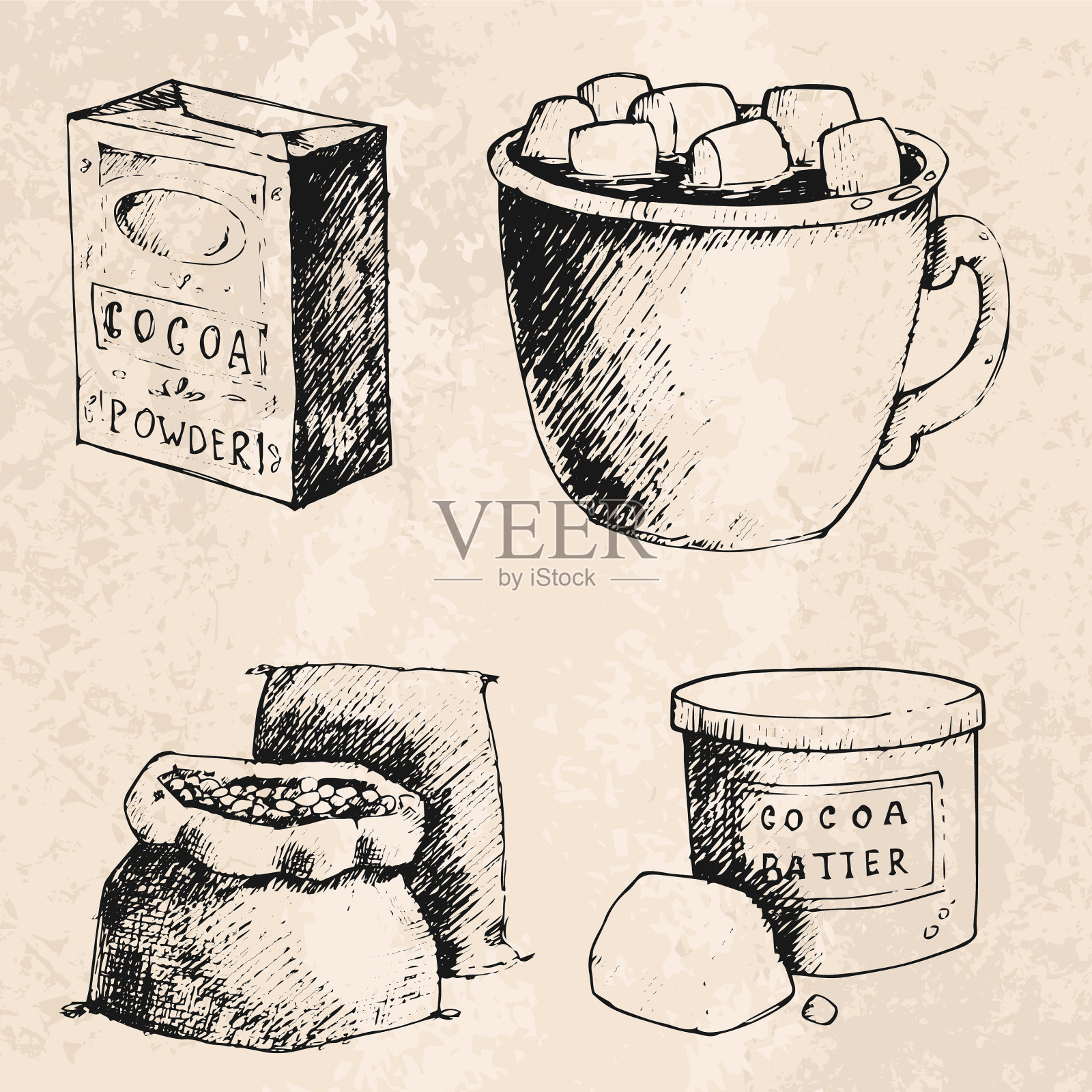 可可制品手绘素描涂鸦插画图片素材