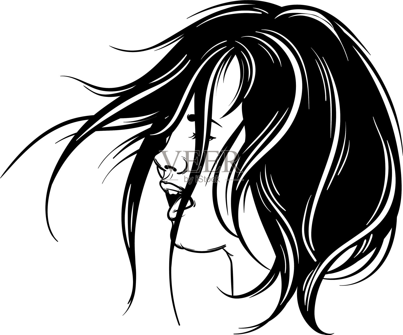 手绘尖叫的女孩情绪逼真插画图片素材