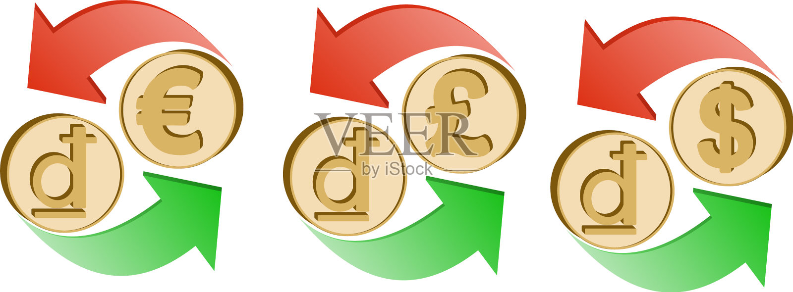 把越南盾兑换成欧元、英镑和美元插画图片素材
