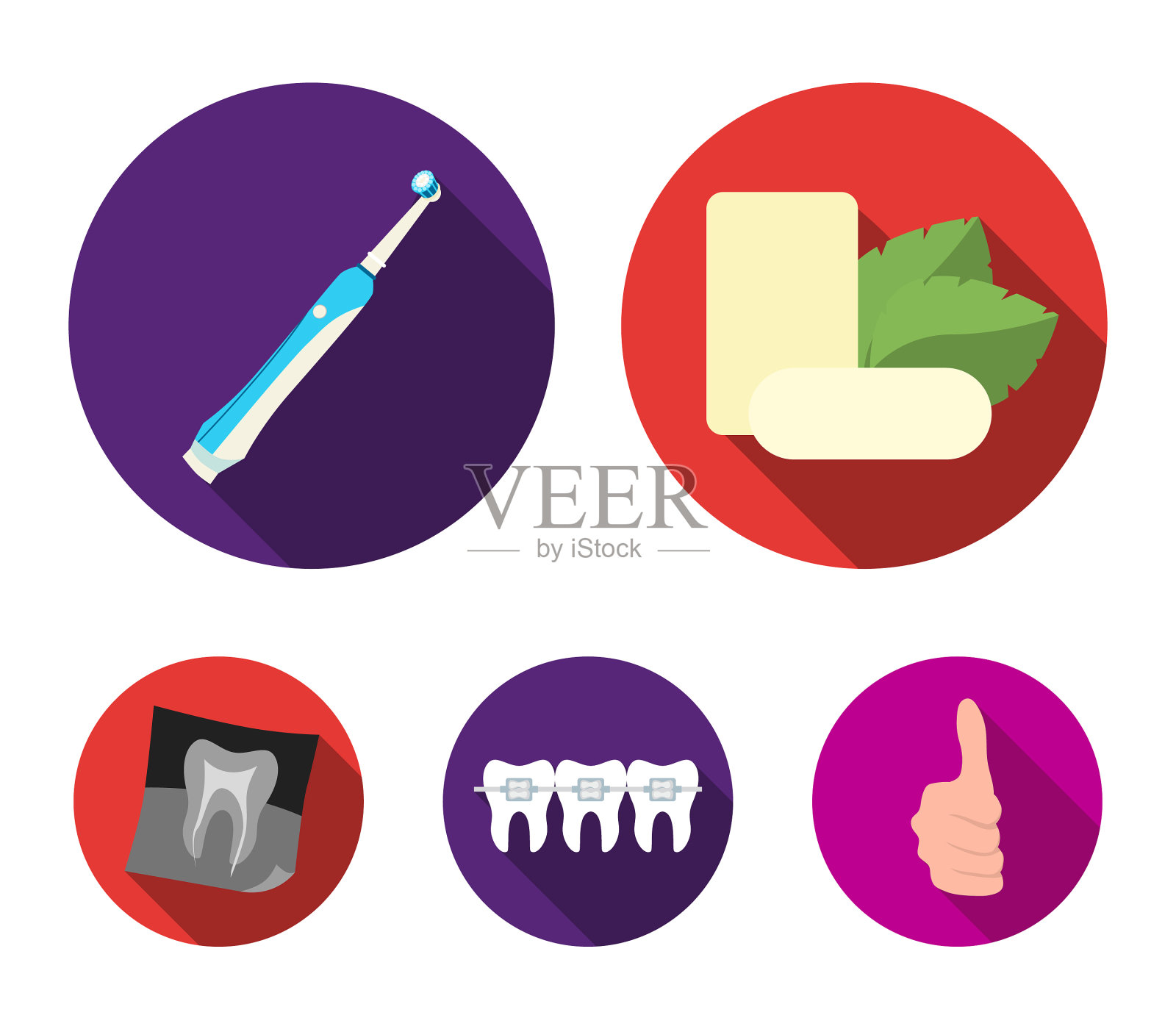 薄荷口香糖配薄荷叶牙刷用插画图片素材