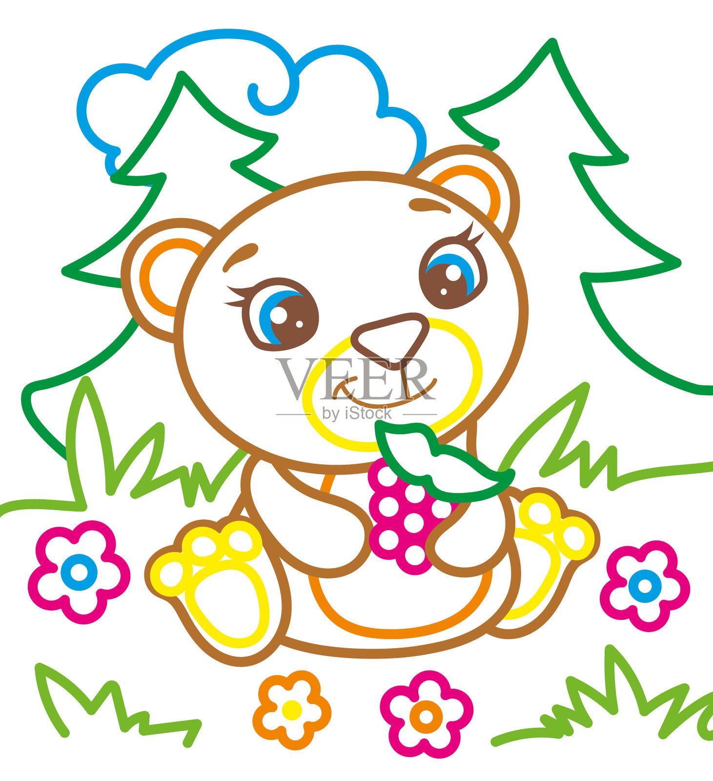 涂色书的熊吃覆盆子设计元素图片